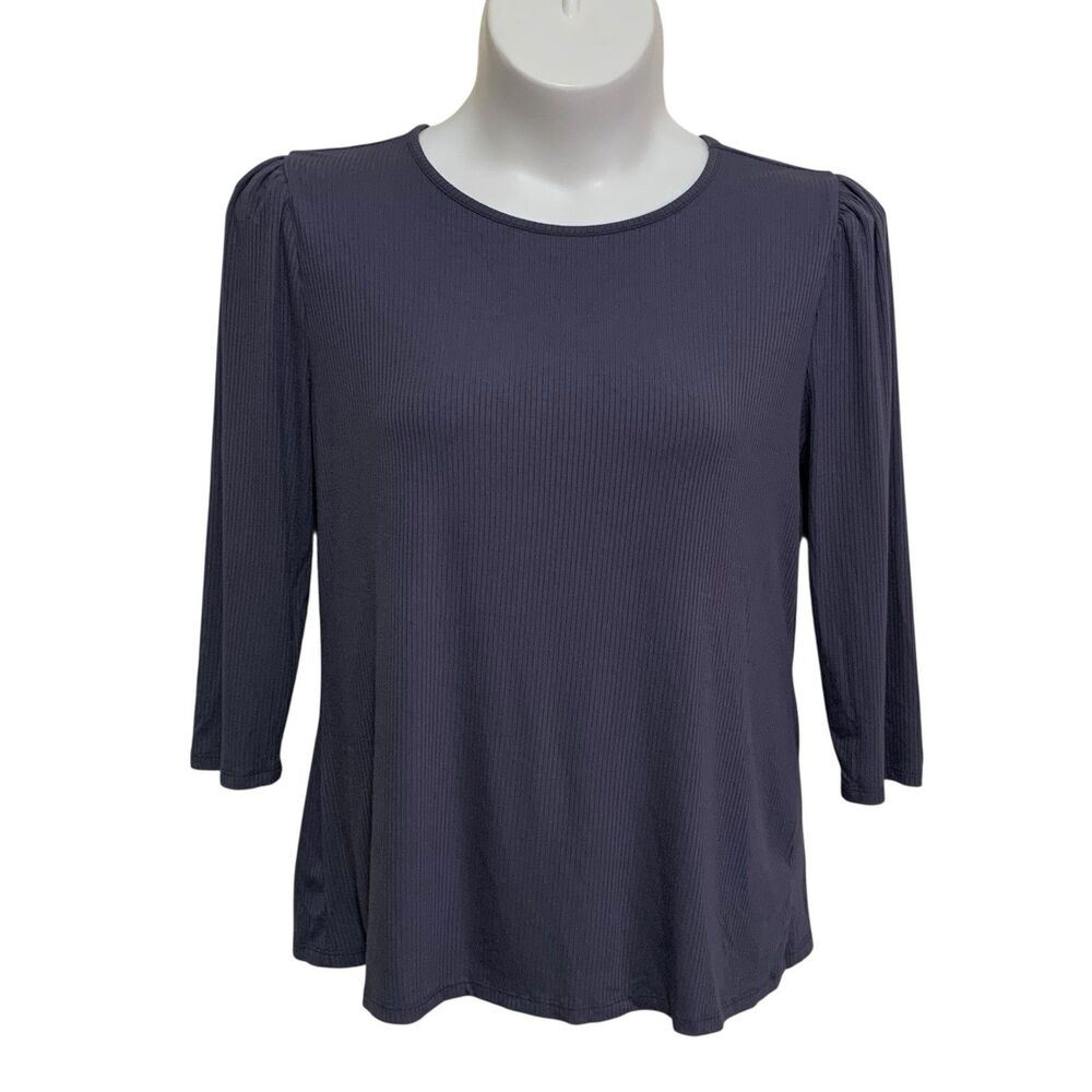 3/$30 Time And Tru Rib Top Womens XL 16-18 Gray 3/4 Puff Sleeve Stretchy Shirt